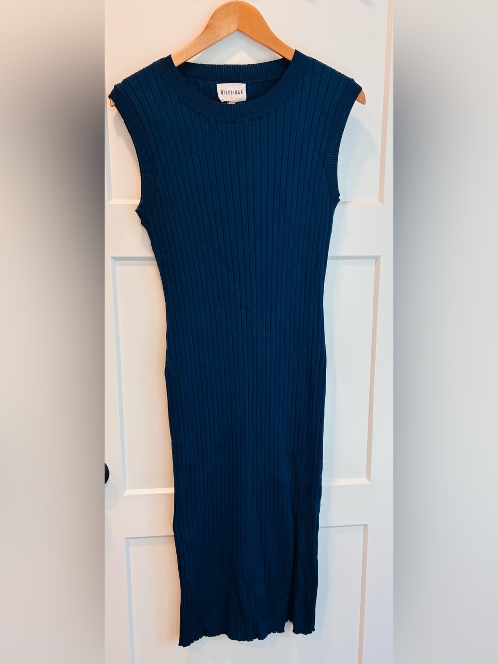 Ribbed Sleeveless Midi Dress - Navy by Olive & oak.  XL